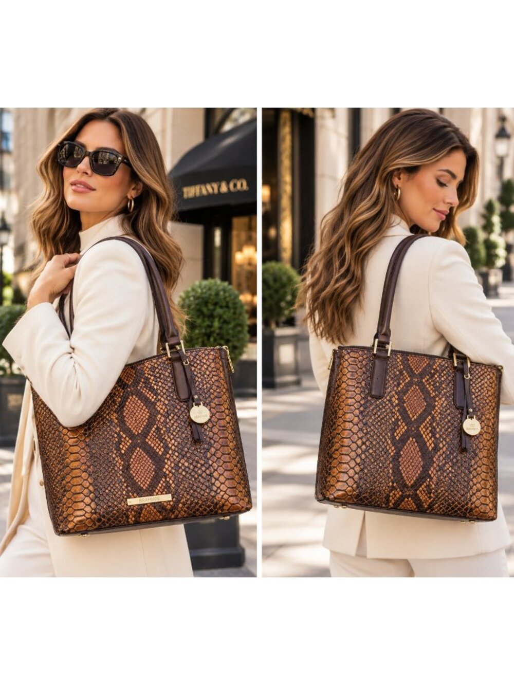 Brahmin Duxbury Satchel Tortoise Seville Snakeskin Python Print Crossbody Bag